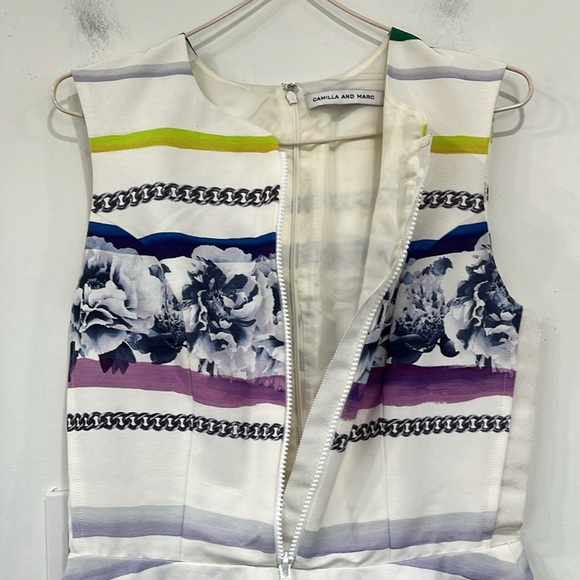 Camilla and Marc Juniper Printed Silk Cotton White Striped Floral Zipper Dress 6 - Picture 6 of 16